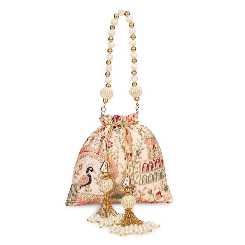 8660 Indian Ethnic Pearls & Sequence Potli Bag , Wedding Potli Bag